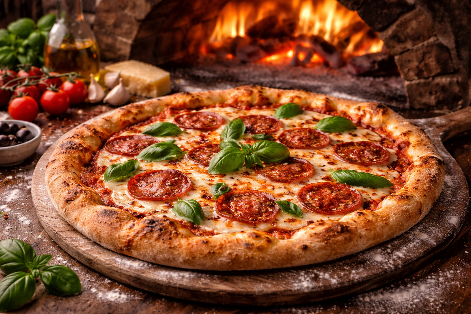 Knusprige Pizza aus dem Steinofen